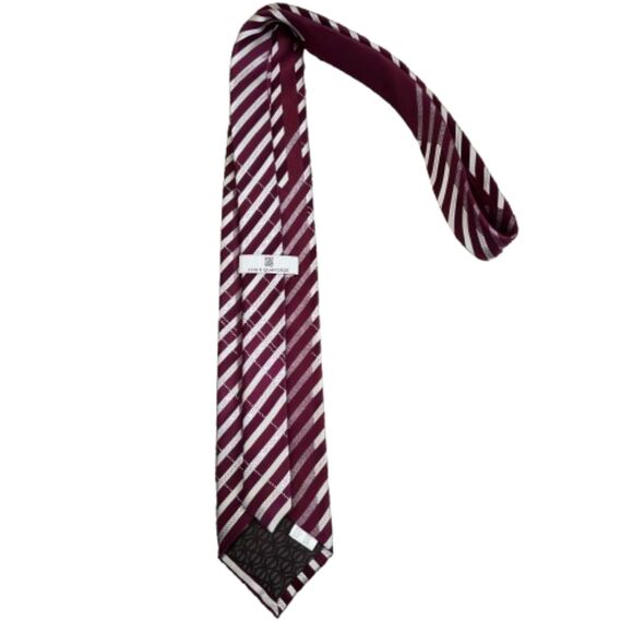 Louis Quatorze Men's Embossed w/ Sparkle Wine Color Striped Silk Necktie - Picture 4 of 7